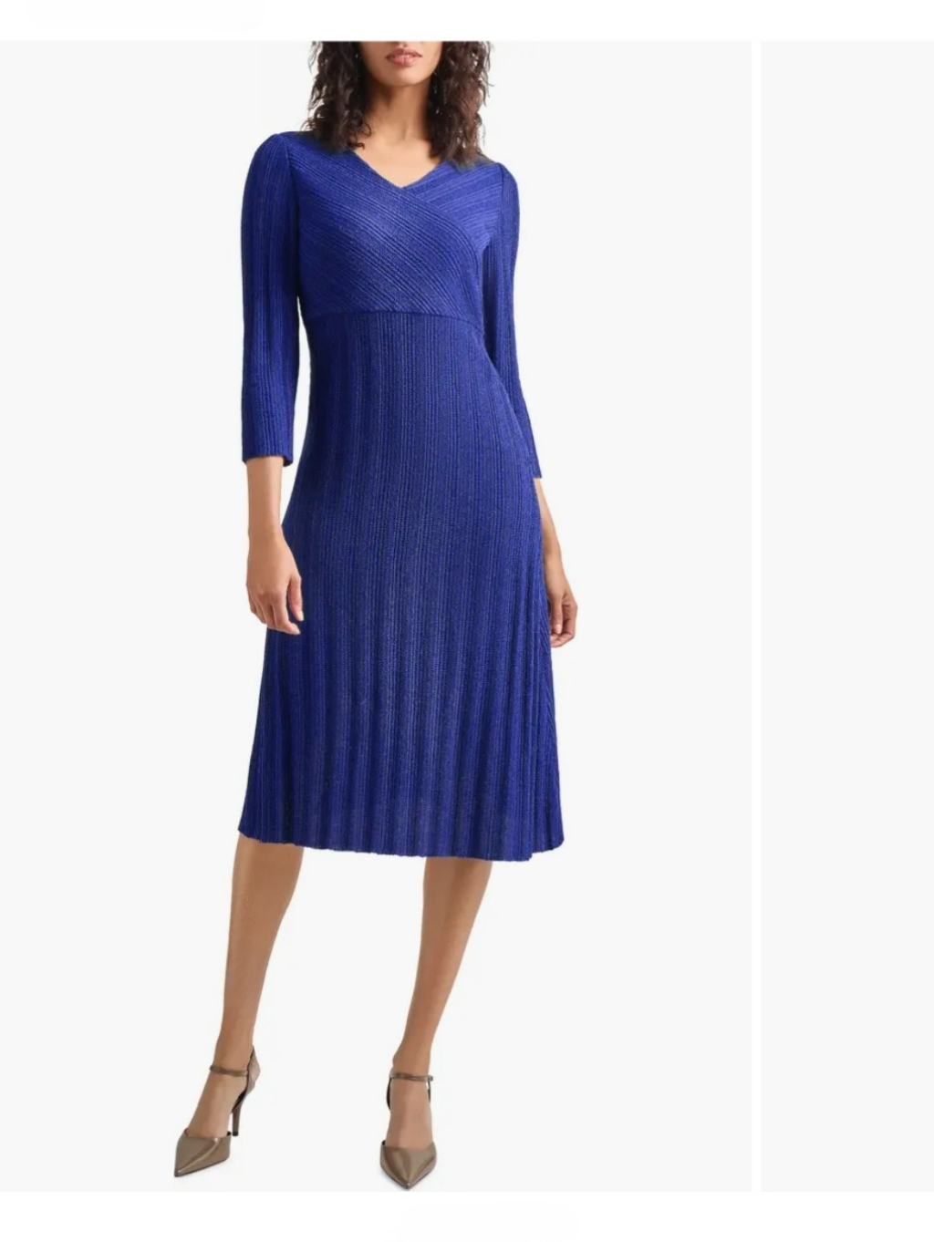 Misook Textured Navy Blue Knit Midi Dress